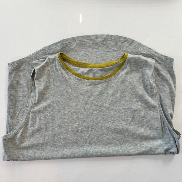 Lululemon Brunswick Muscle Tank Heathered Light Grey Golden Lime Size 12 Cotton - Picture 3 of 3